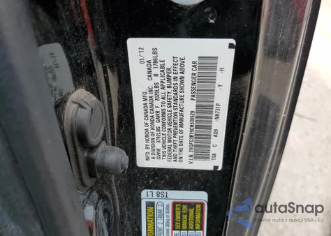 2012 Honda Civic Exl z USA, uszkodzony, nr VIN 2HGFG3B19CH530529